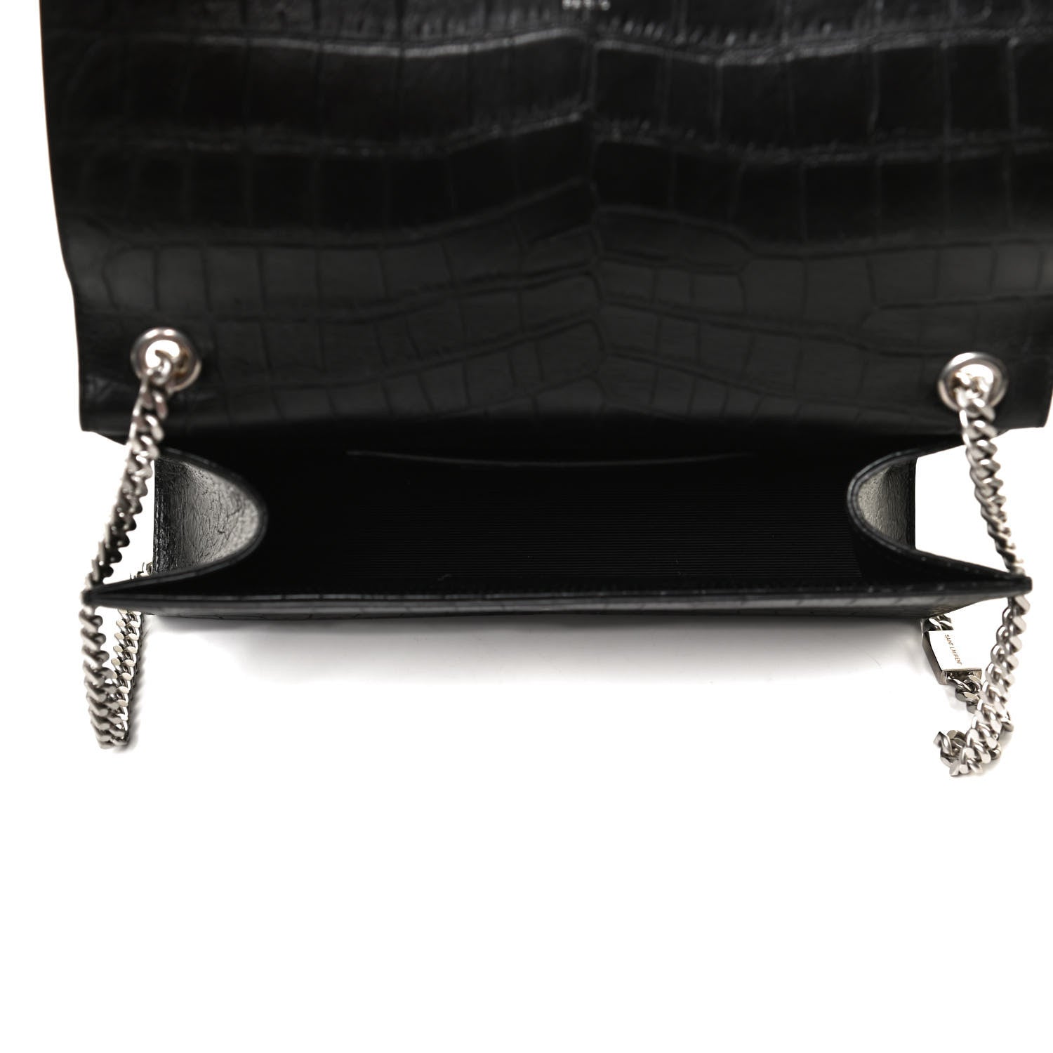 Saint Laurent Calfskin Crocodile Embossed Medium Classic Monogram Kate Tassel Satchel Black 5 of 13