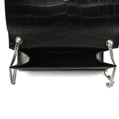 Saint Laurent Calfskin Crocodile Embossed Medium Classic Monogram Kate Tassel Satchel Black 5 of 13