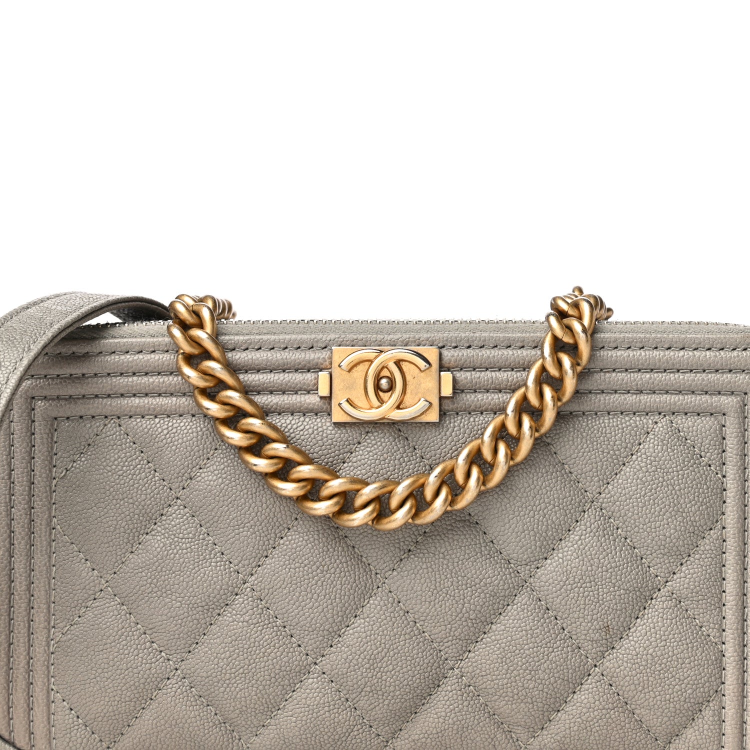 Chanel Caviar Quilted Small Boy Clutch With Chain Grey 10 of 16