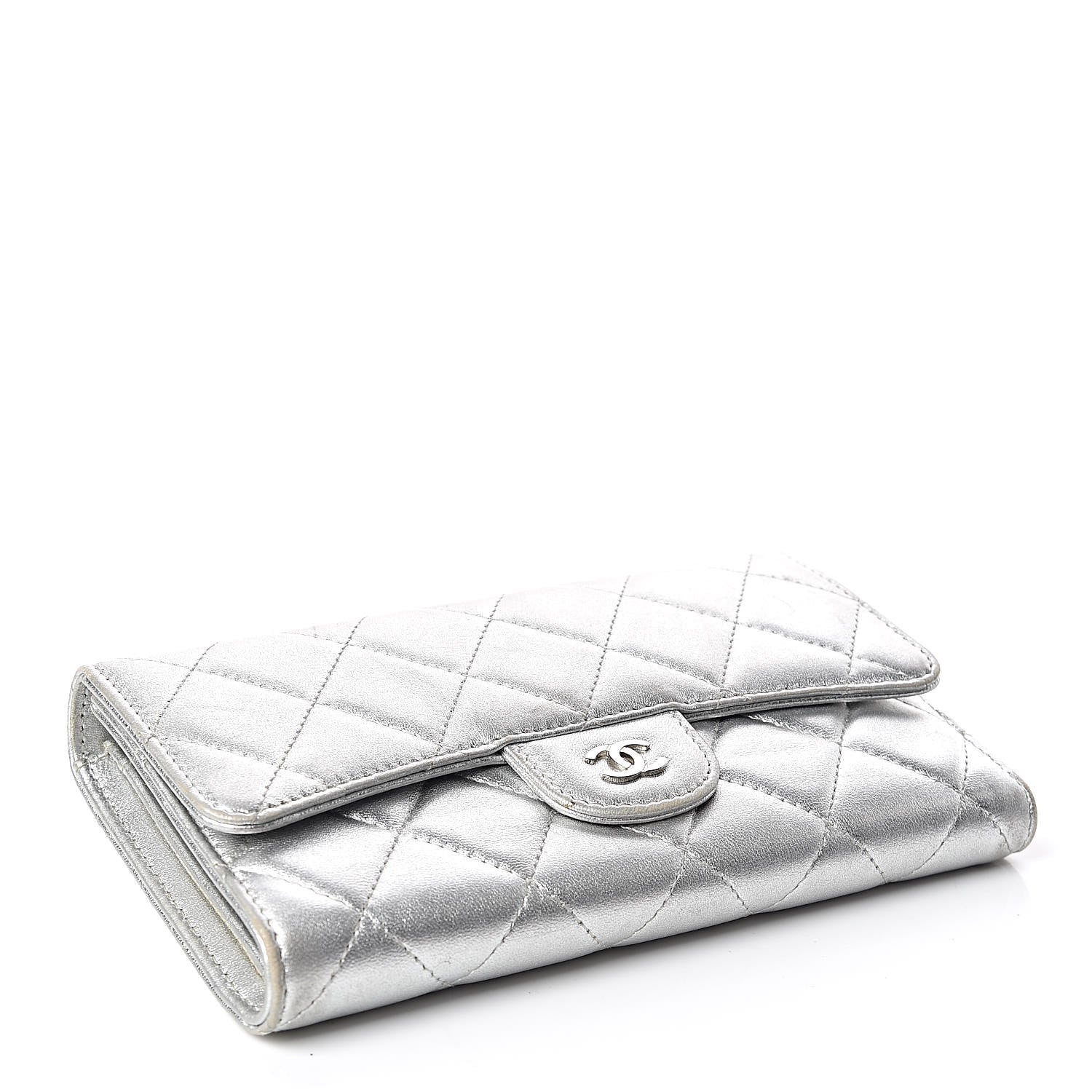 Chanel Metallic Lambskin Quilted Long Flap Wallet Silver 4 of 18