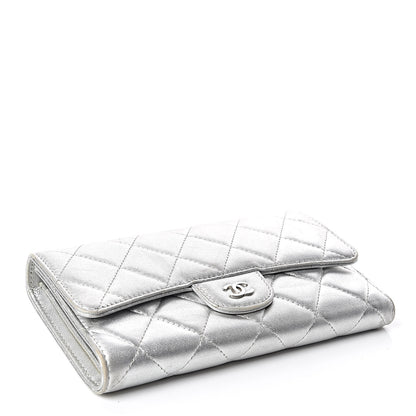 Chanel Metallic Lambskin Quilted Long Flap Wallet Silver 4 of 18