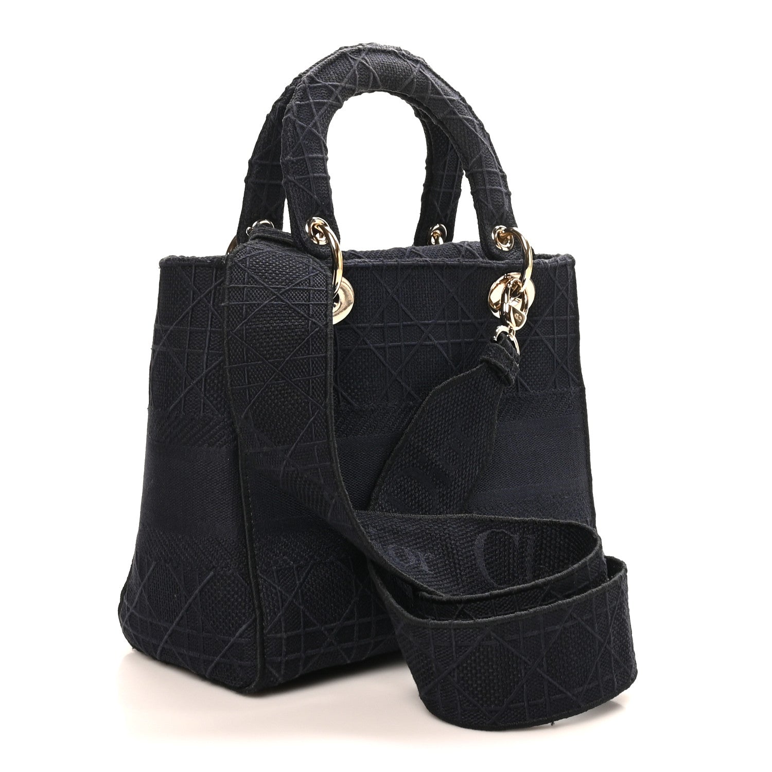 Christian Dior Canvas Embroidered Cannage Medium Lady D-Lite Navy 3 of 9