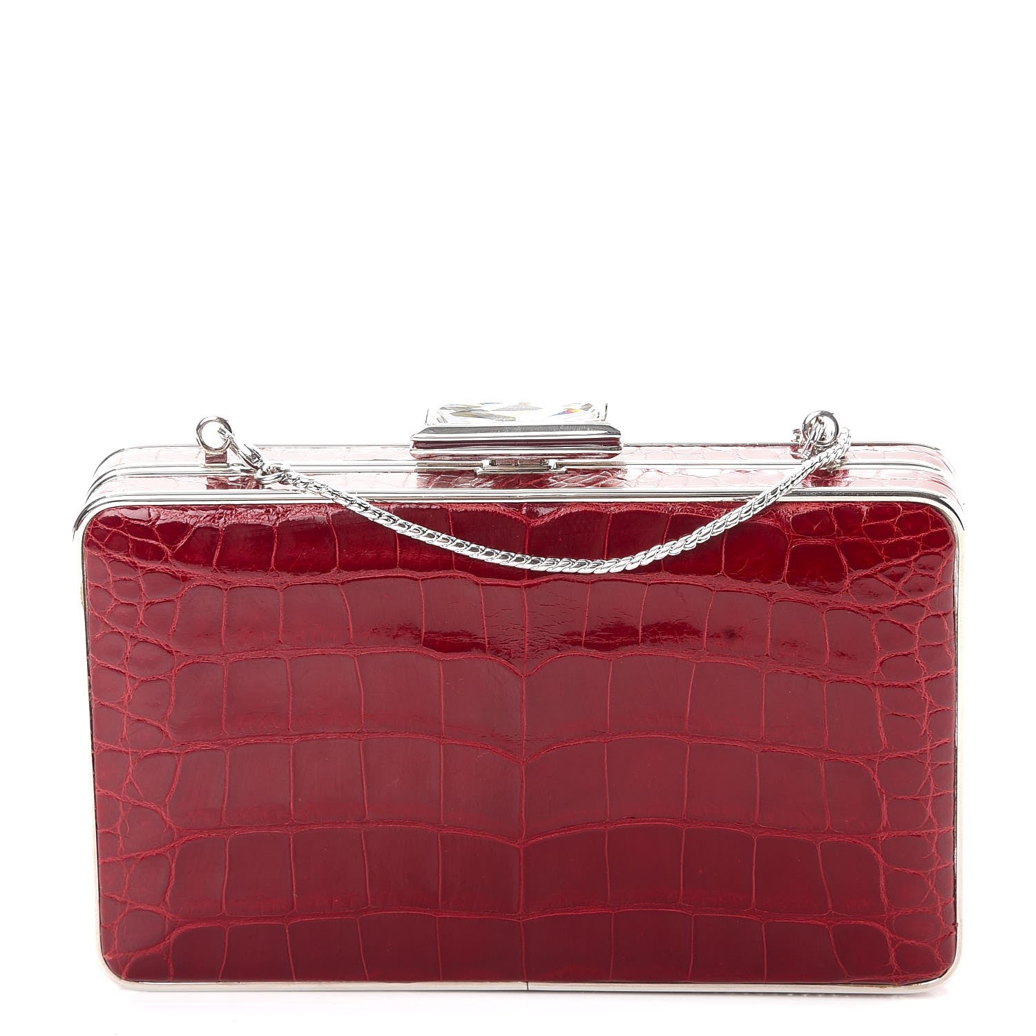 Judith Leiber Crocodile Austrian Crystal Box Clutch Red 1 of 10
