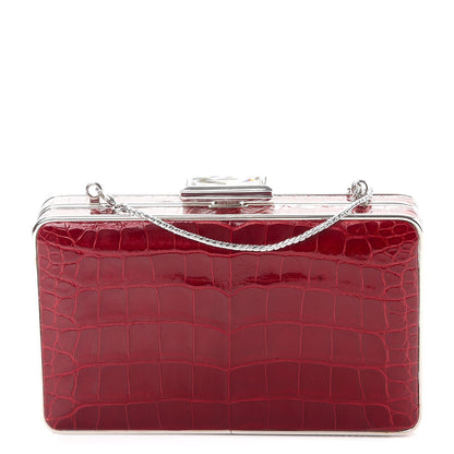 Judith Leiber Crocodile Austrian Crystal Box Clutch Red 1 of 10