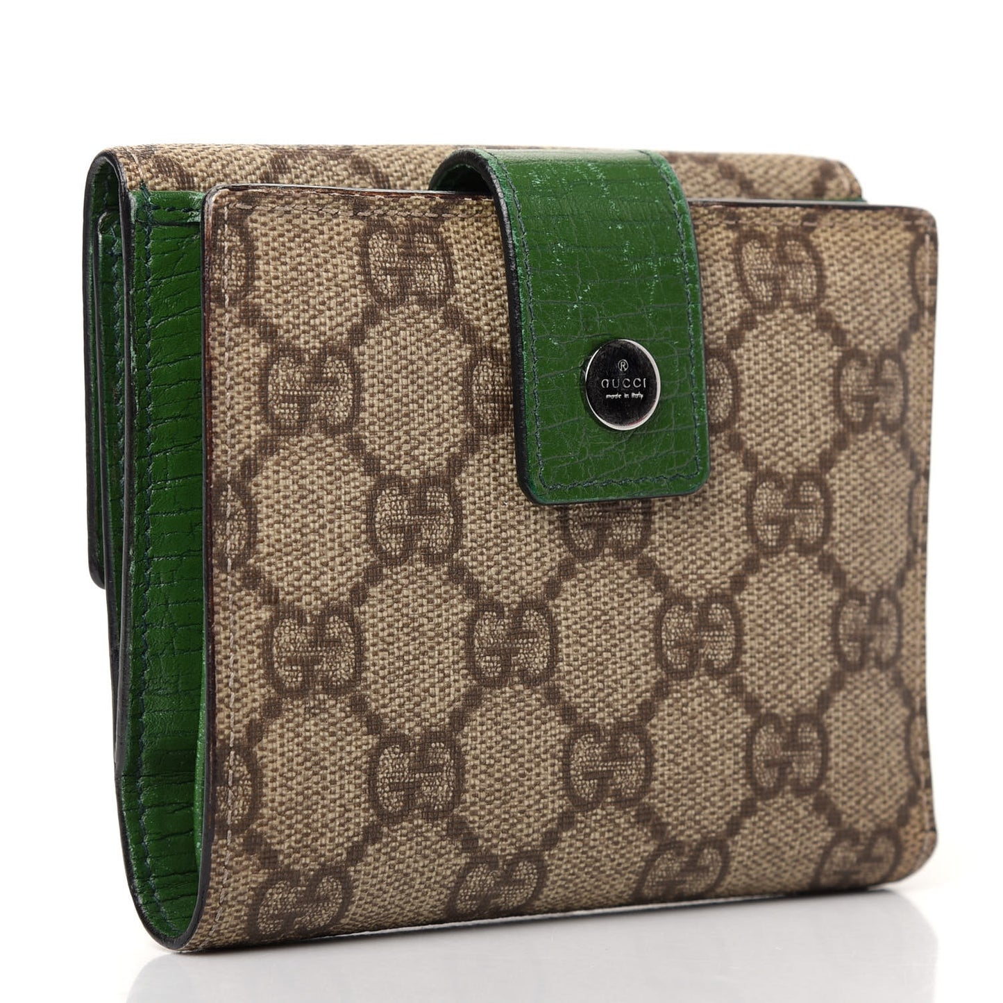 GG Plus Monogram Ladies GG French Flap Wallet Green
