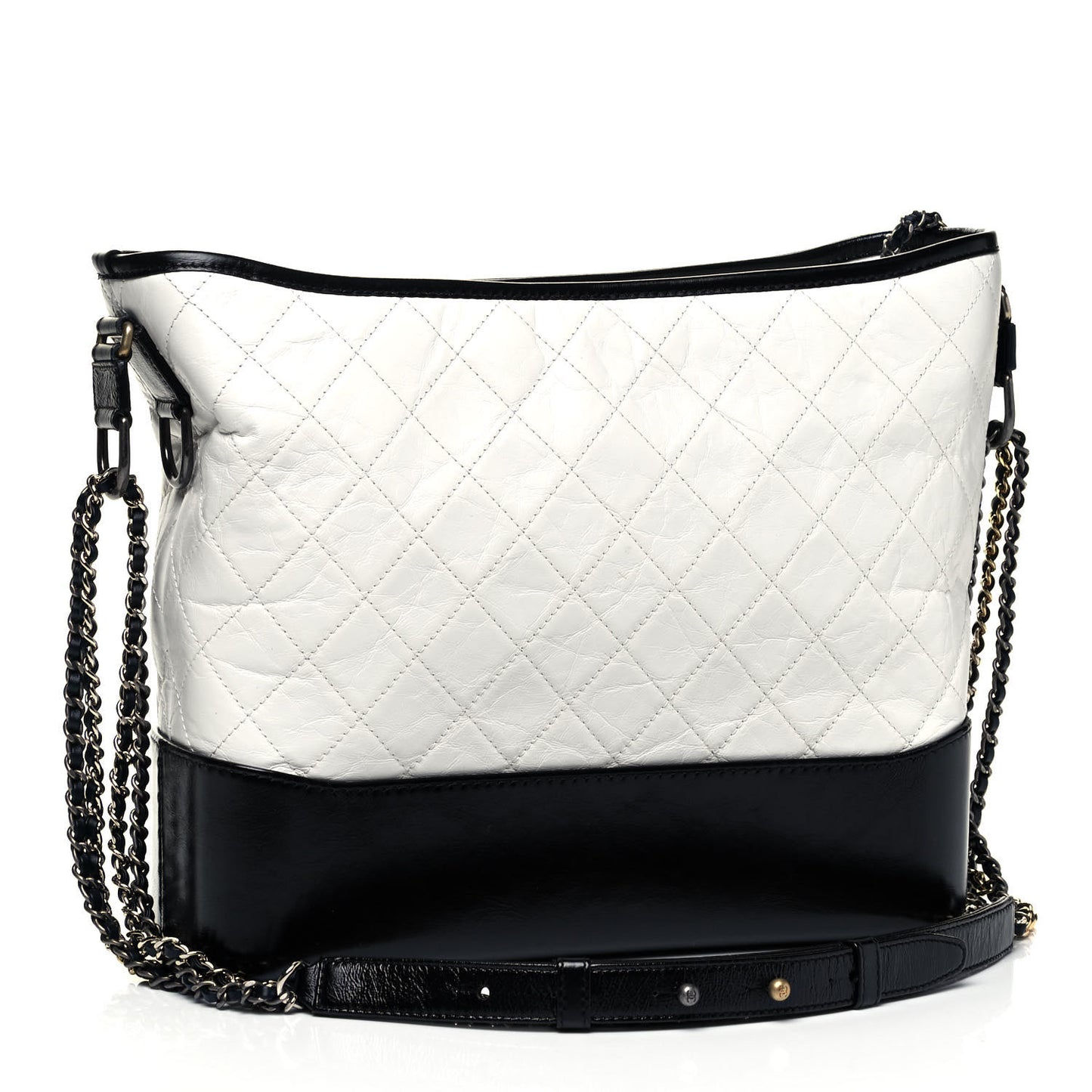Aged Calfskin Quilted Large Gabrielle Hobo White Black