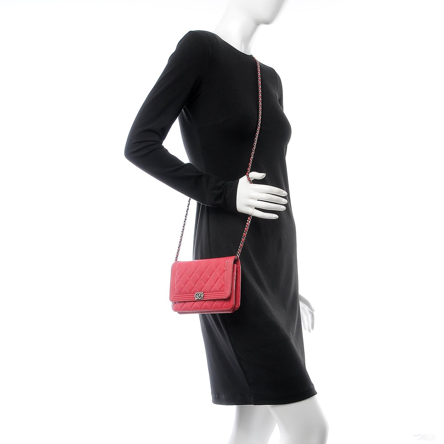 Lambskin Quilted Boy Wallet On Chain WOC Dark Pink