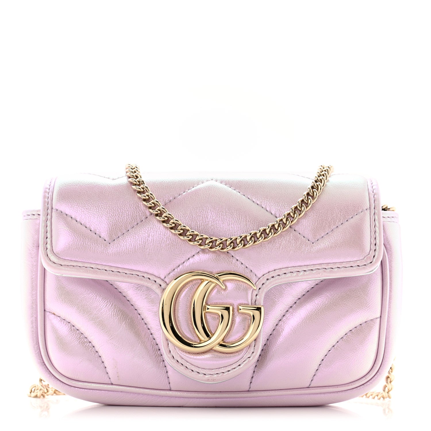 Gucci Iridescent Nappa Chevron Matelasse Super Mini GG Marmont Shoulder Bag Iridescent Escape Pink 1 of 10