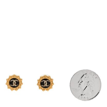 Chanel Metal Quilted Crystal CC Round Earrings Gold Black 2 of 5