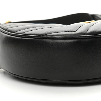 Gucci Calfskin Matelasse Chevron Mini GG Marmont Half Moon Hobo Black 9 of 11