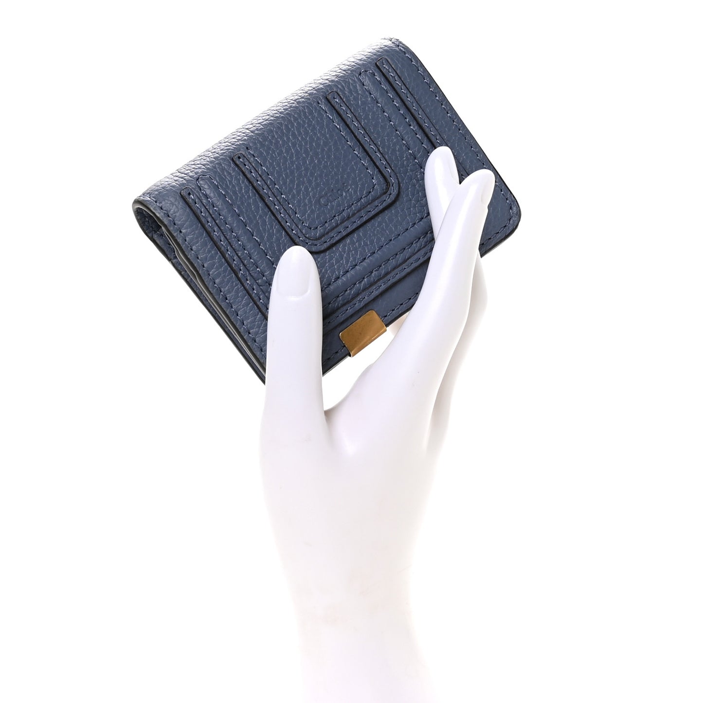 Grained Calfskin Marcie Compact Wallet Royal Navy