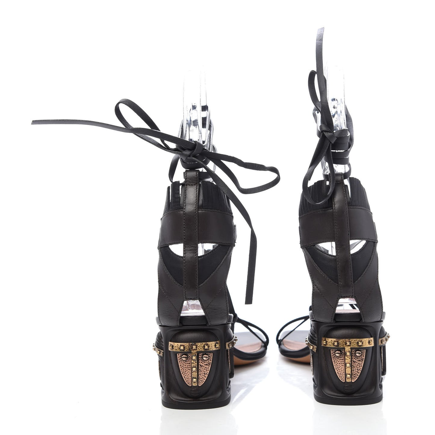Calfskin Mask Embossed Gladiator Sandals 36.5 Brown Black