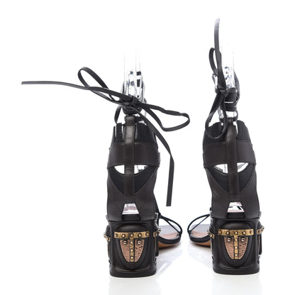 Valentino Garavani Calfskin Mask Embossed Gladiator Sandals 36.5 Brown Black 4 of 8