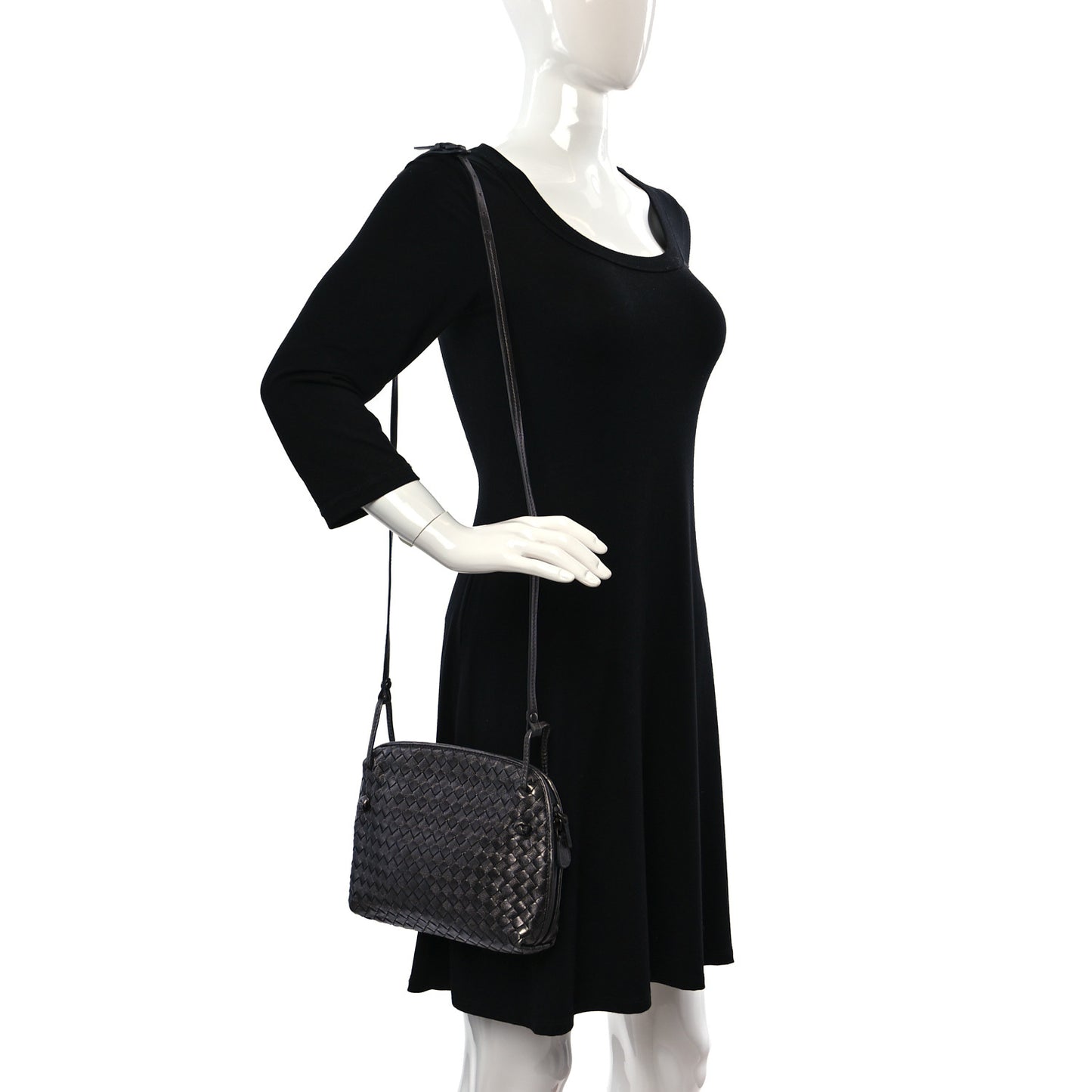 Metallic Grosgrain Intrecciato Nodini Crossbody Messenger Dark Grey