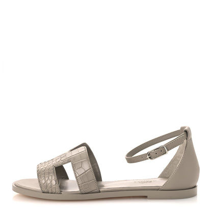 Hermes Matte Alligator Santorini Sandals 37 Beige Nomade 1 of 10