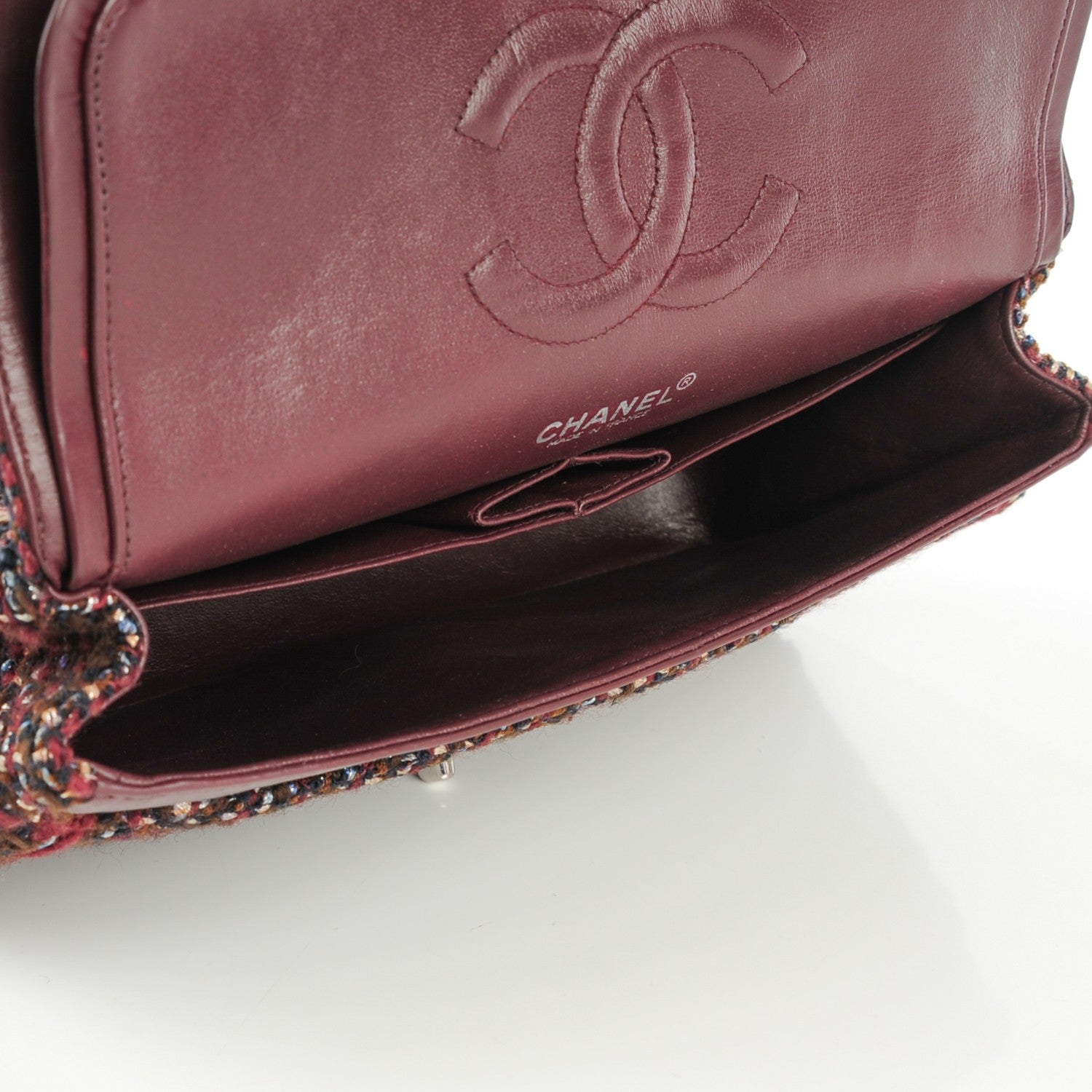 Chanel Tweed Quilted Medium Double Flap Burgundy 5 of 8