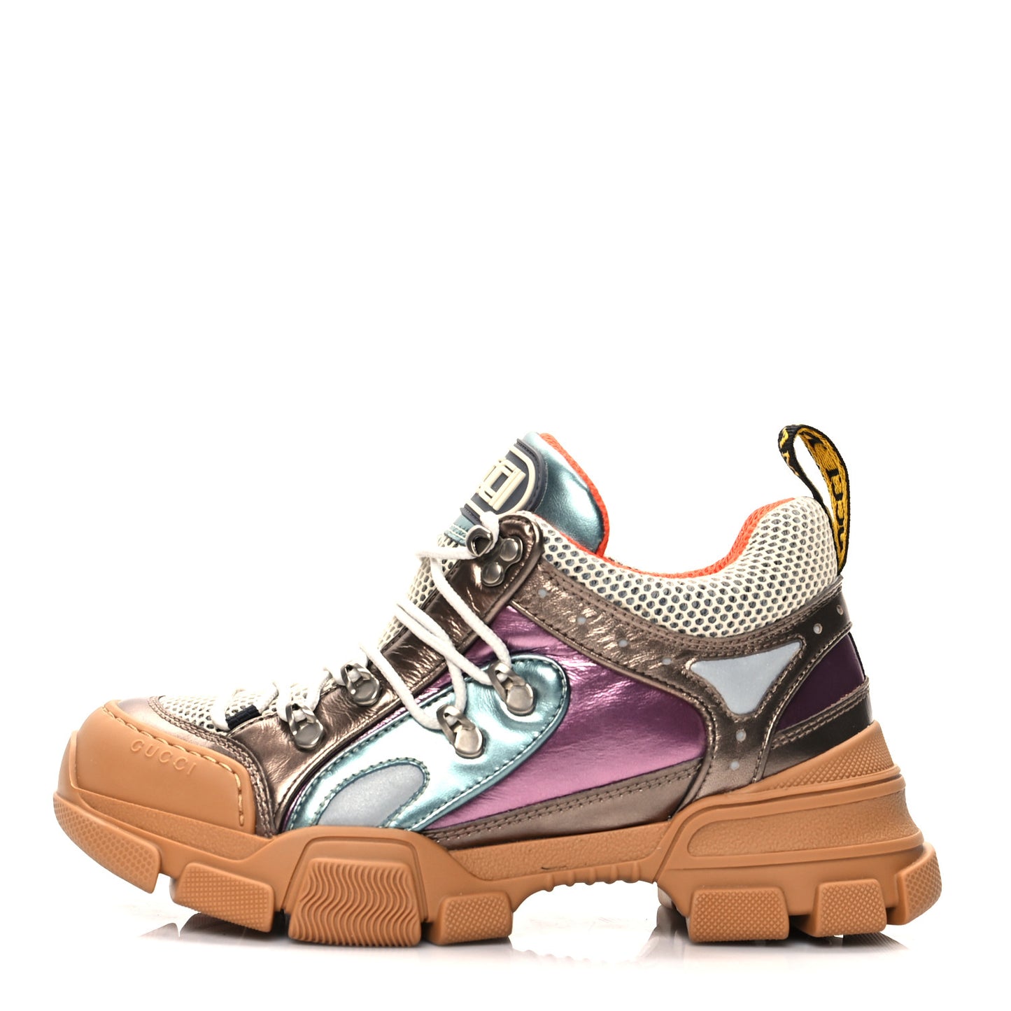 X SEGA Metallic Calfskin Mesh Womens Flashtrek Sneakers 38 Rame Mystic White Lago