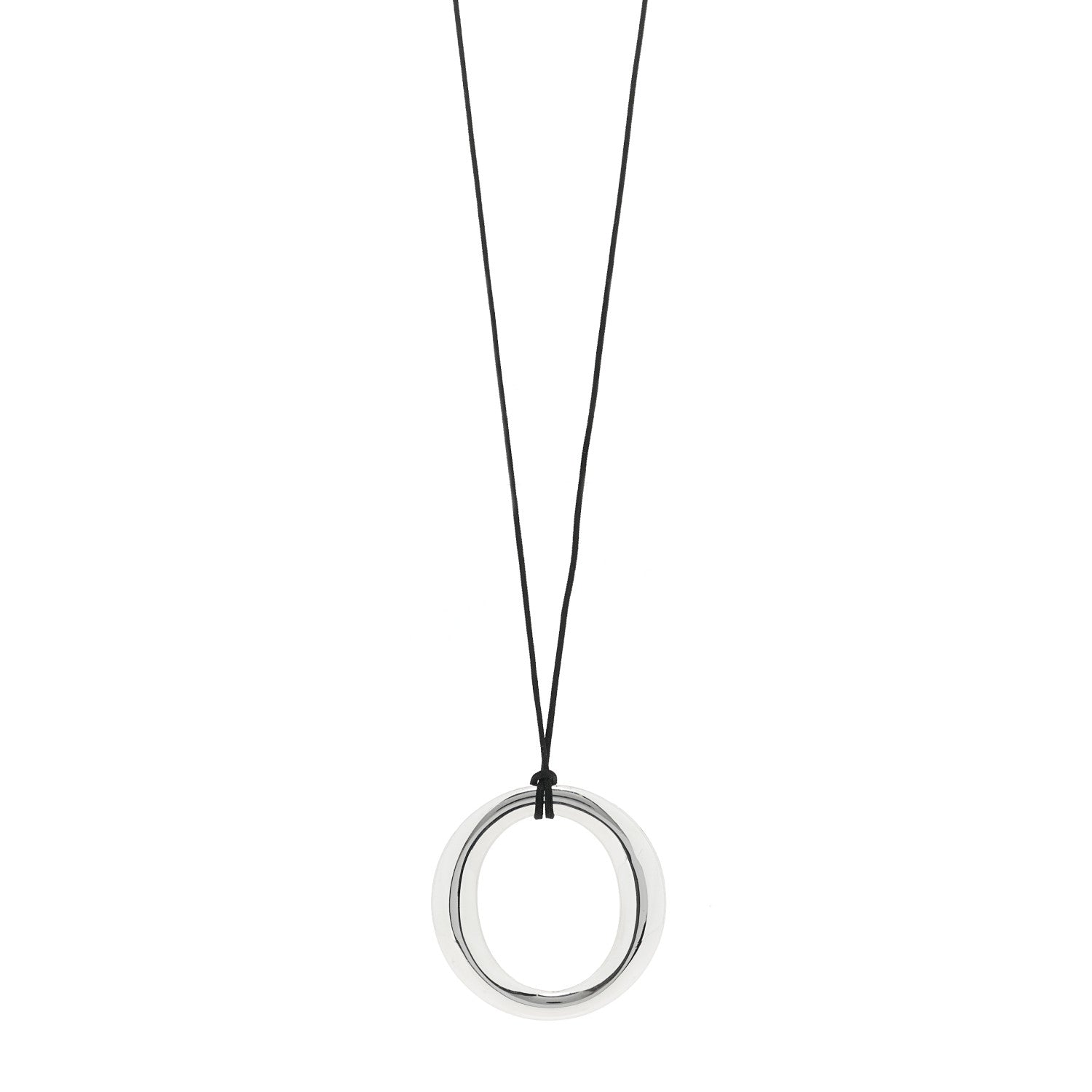 Tiffany Sterling Silver Large Elsa Peretti Sevillana Pendant Cord Necklace 1 of 4
