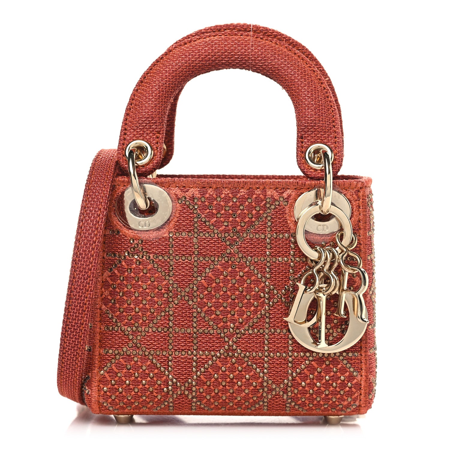 Christian Dior Canvas Cannage Crystal Beaded Embroidery Micro Lady Dior Orange 1 of 9
