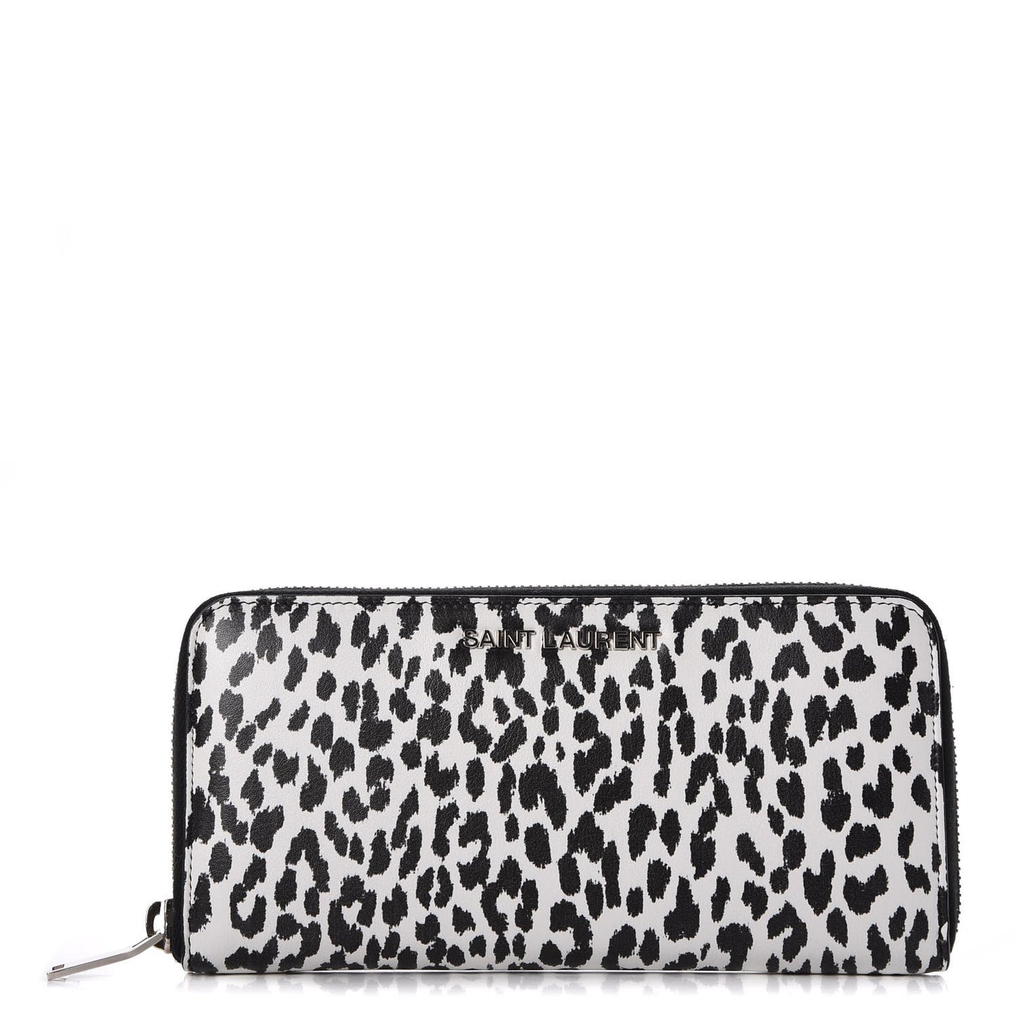 Calfskin Printed Leopard Classic Letters Zip Around Wallet White
