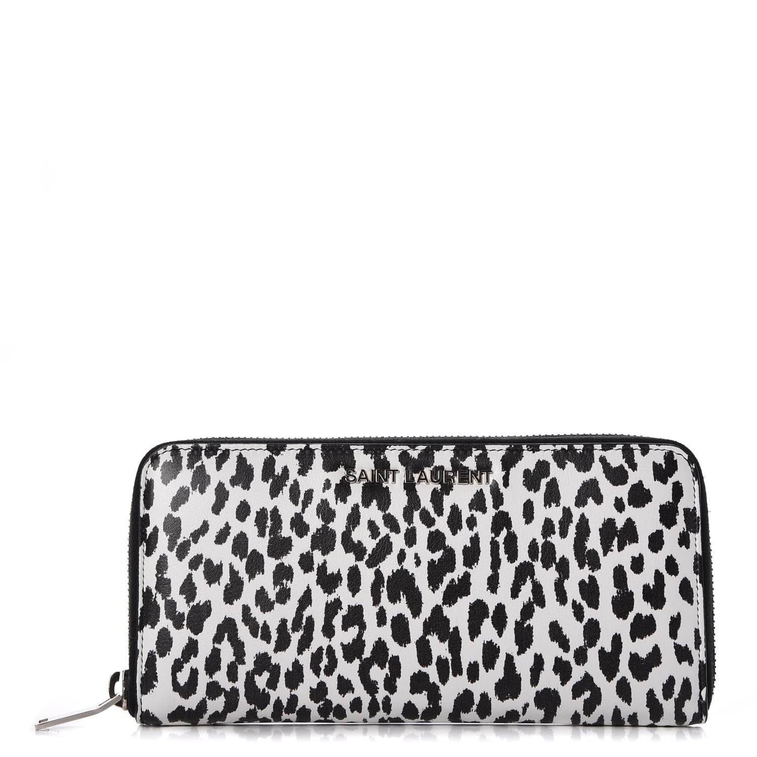 Saint Laurent Calfskin Printed Leopard Classic Letters Zip Around Wallet White 1 of 8