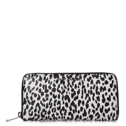 Saint Laurent Calfskin Printed Leopard Classic Letters Zip Around Wallet White 1 of 8