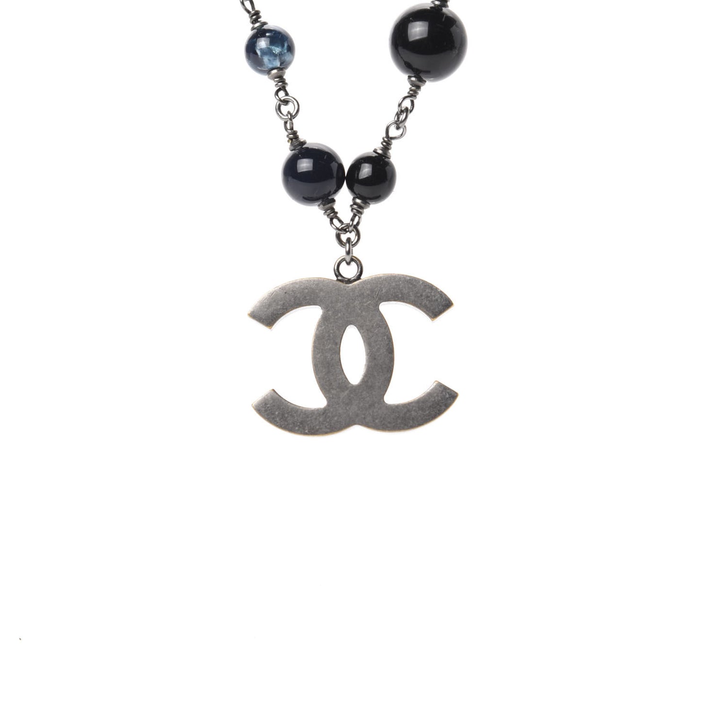 Ruthenium Beaded CC Short Necklace Black Blue