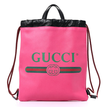 Gucci Grained Calfskin Logo Drawstring Backpack Box Pink Green Black 3 of 11