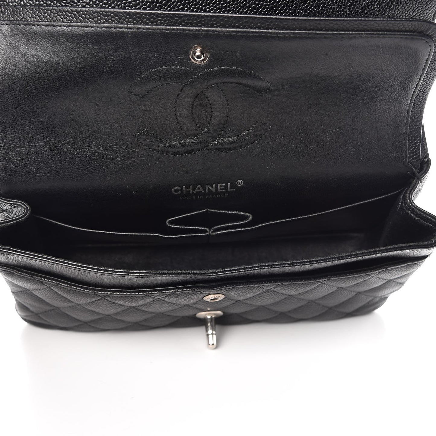 Caviar Quilted Medium Double Flap Black