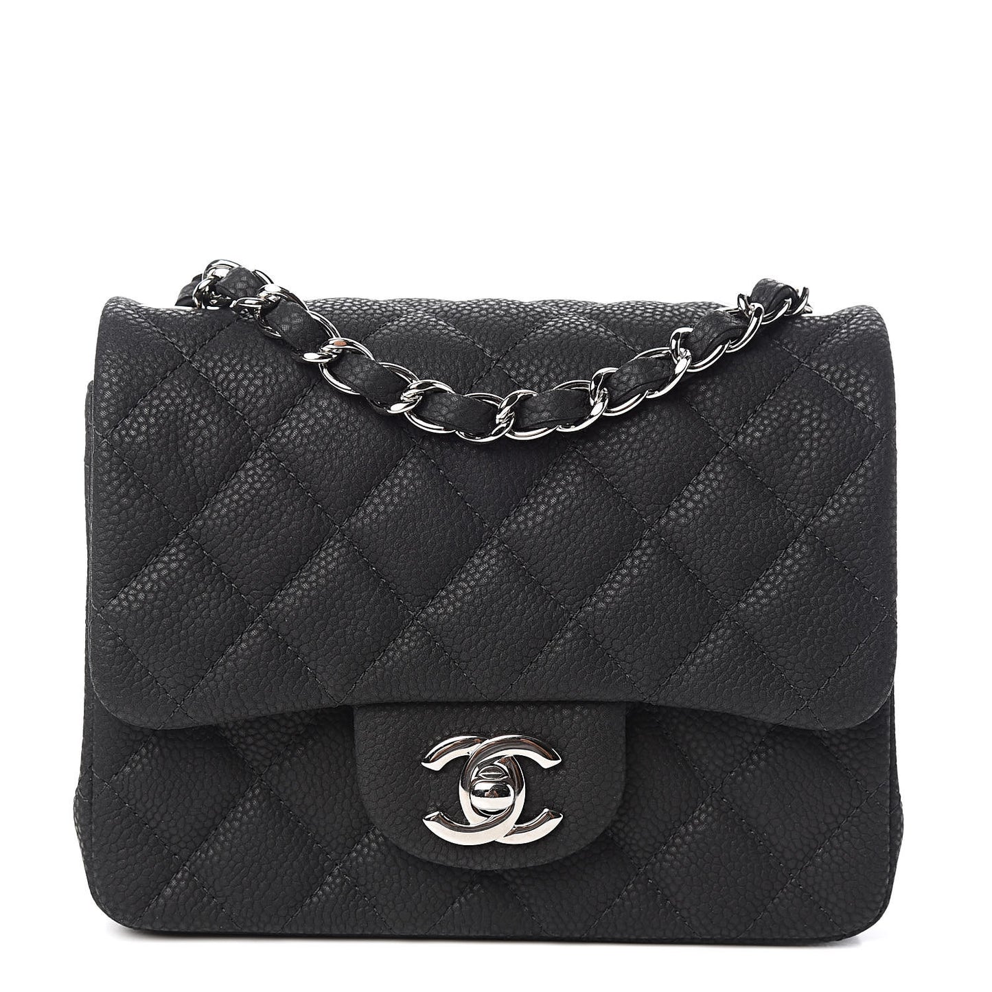 Iridescent Caviar Quilted Mini Square Flap Black