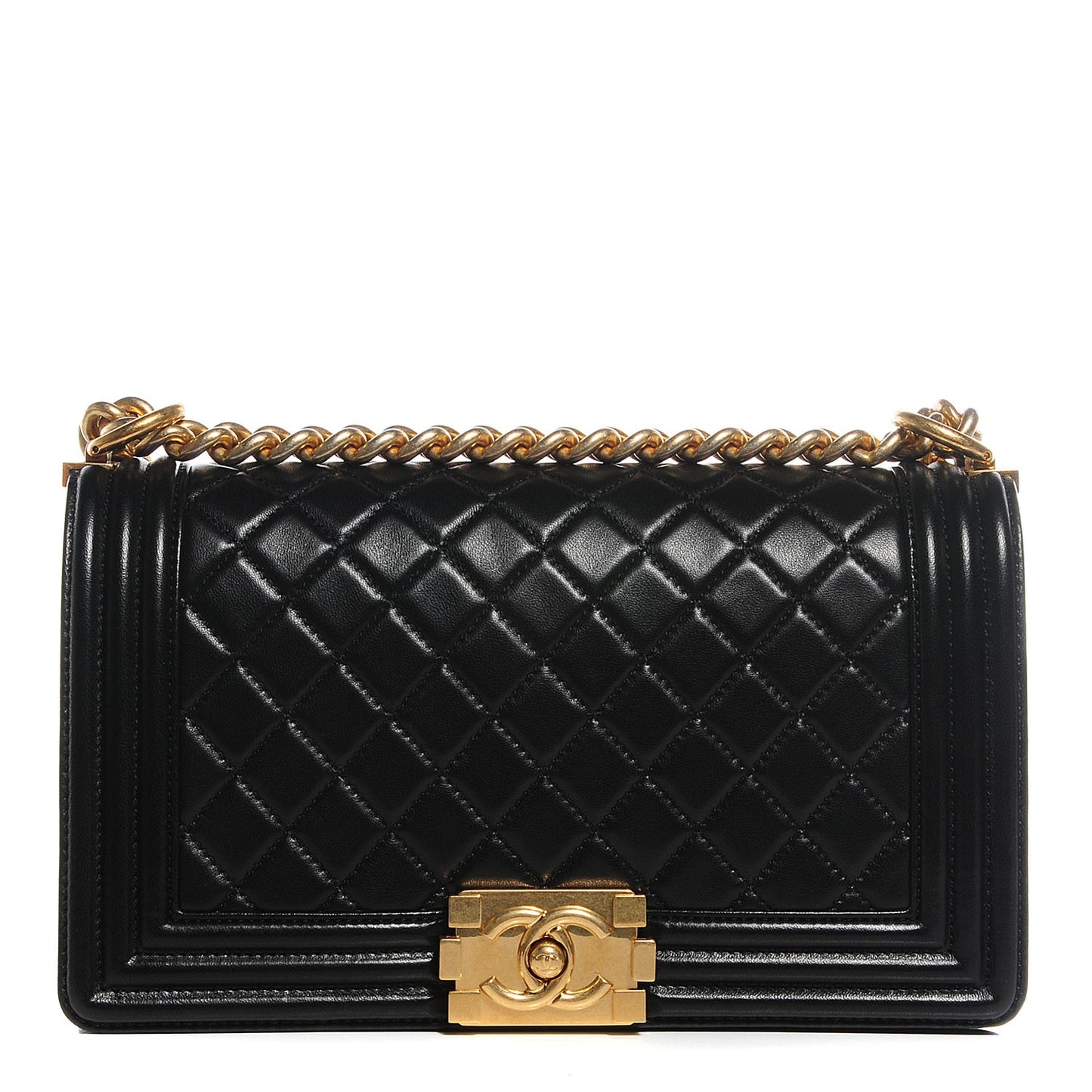 Lambskin Quilted Medium Boy Flap Black