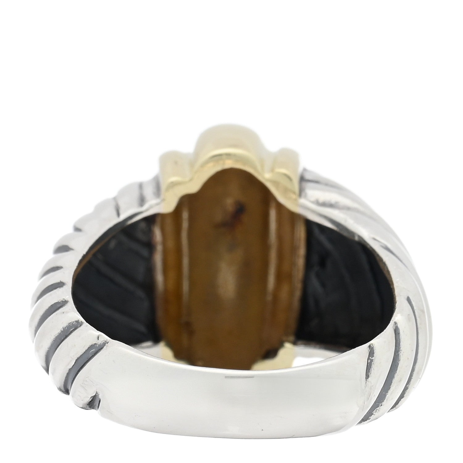 David Yurman Sterling Silver 14K Yellow Gold Cable Station Ring 53 6.5 3 of 5