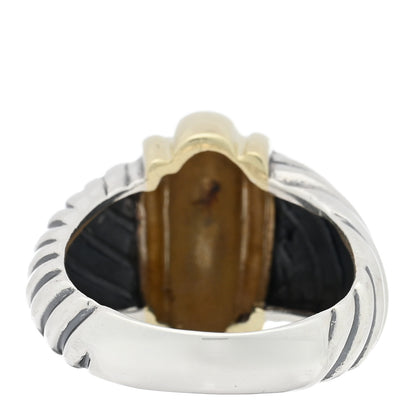 David Yurman Sterling Silver 14K Yellow Gold Cable Station Ring 53 6.5 3 of 5