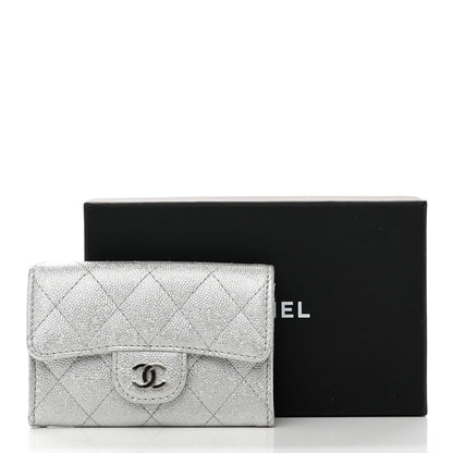 Chanel Glittered Metallic Caviar Quilted Flap Card Holder Wallet Silver 9 of 9