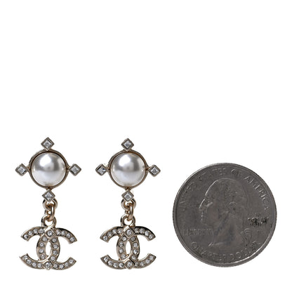 Chanel Crystal Pearl CC Drop Earrings Gold 2 of 5