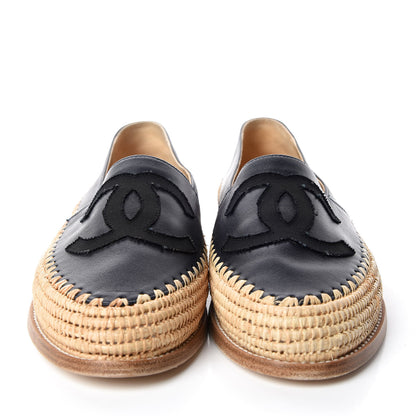 Chanel Lambskin Grosgrain Espadrilles 41 Navy Black 2 of 8
