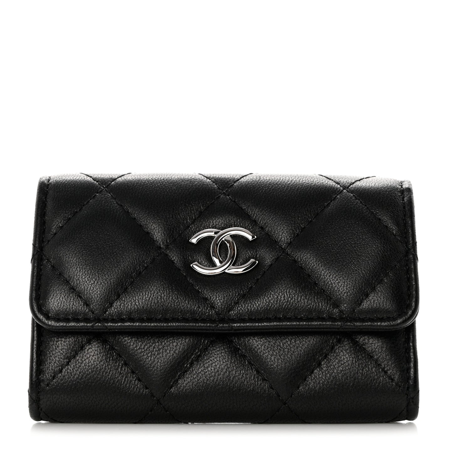 Lambskin Quilted Small Graffiti Compact Wallet Black