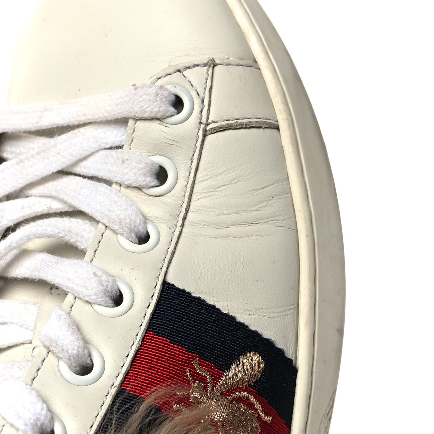 Calfskin Wool Web Bee Embroidered Womens Ace Sneakers 37.5 White