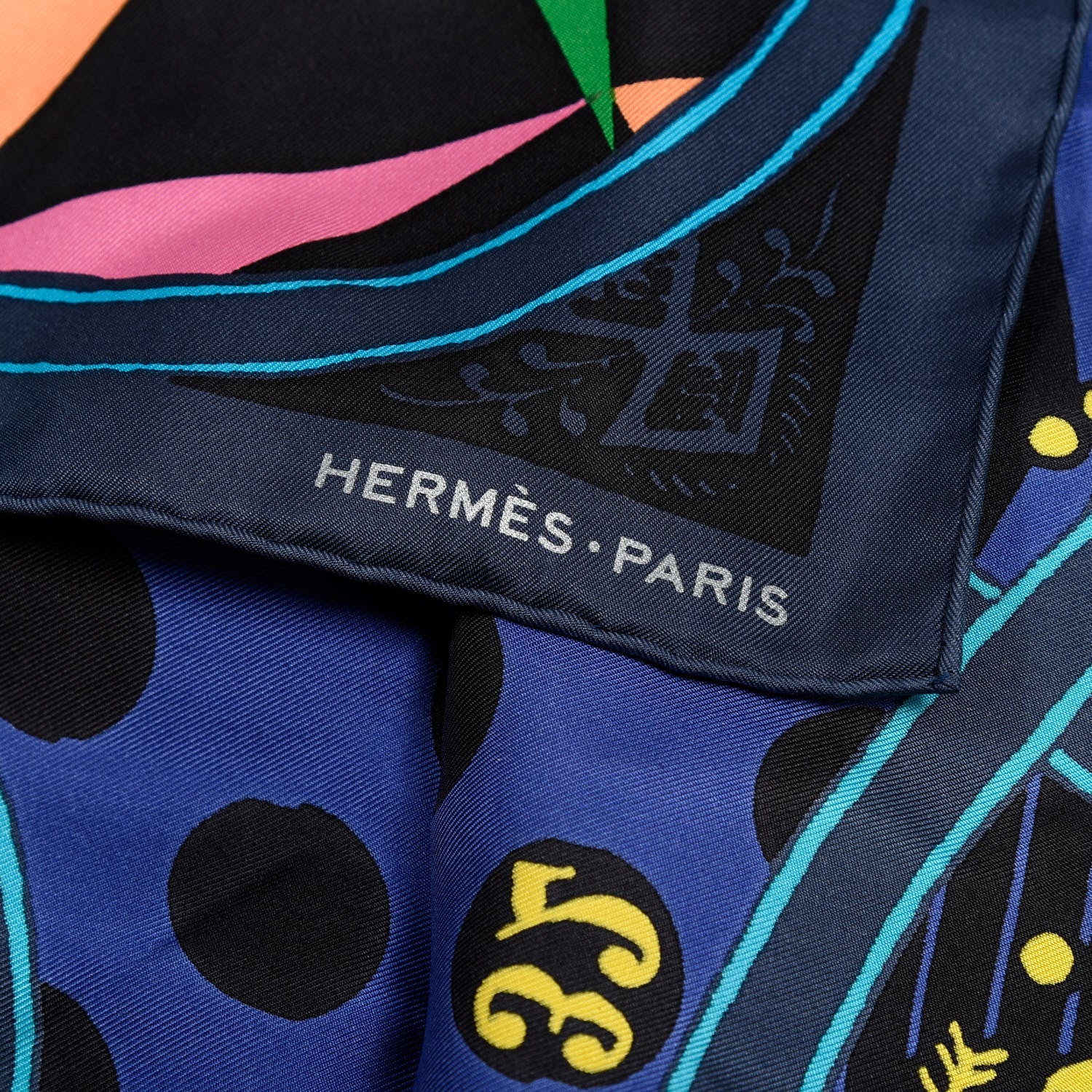 Hermes Silk De Soie Scarf 90 Marine Rose Vif Orange 3 of 4