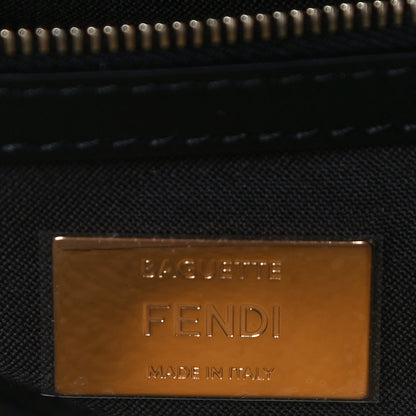 Fendi Glazed Fabric Vitello Century FF 1974 Large Baguette Cage Mogano Panna Black 5 of 9