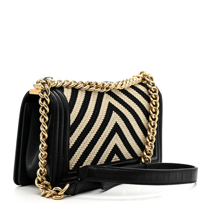 Chanel Fabric Chevron Braided Medium Boy Flap Black White 3 of 10