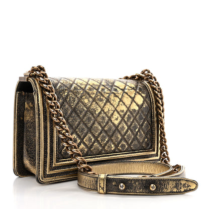 Chanel Cracked Metallic Calfskin Quilted Medium Boy Flap Gold 3 of 10