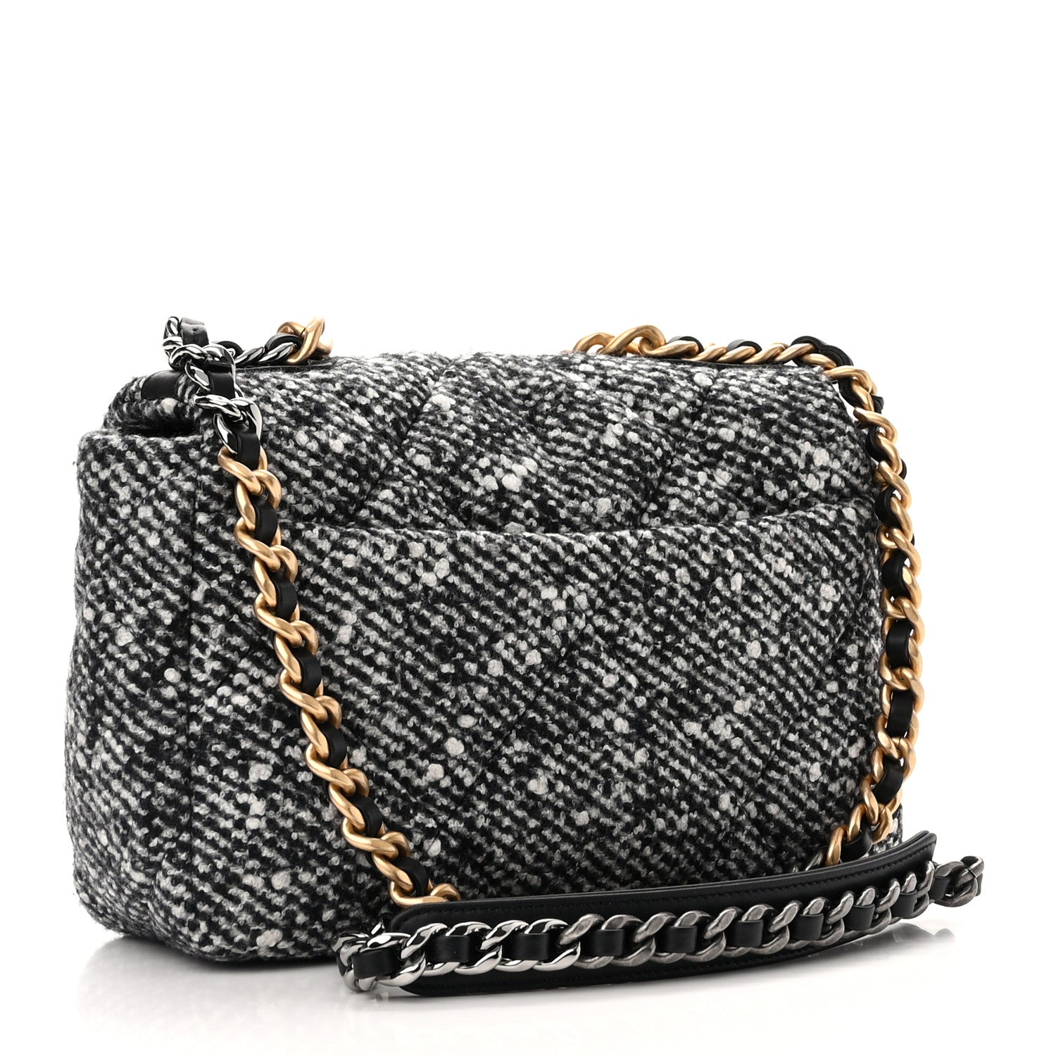 Chanel Tweed Quilted Medium Chanel 19 Flap Black Ecru 3 of 11