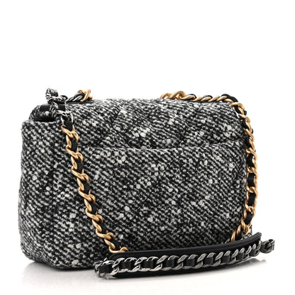 Chanel Tweed Quilted Medium Chanel 19 Flap Black Ecru 3 of 11