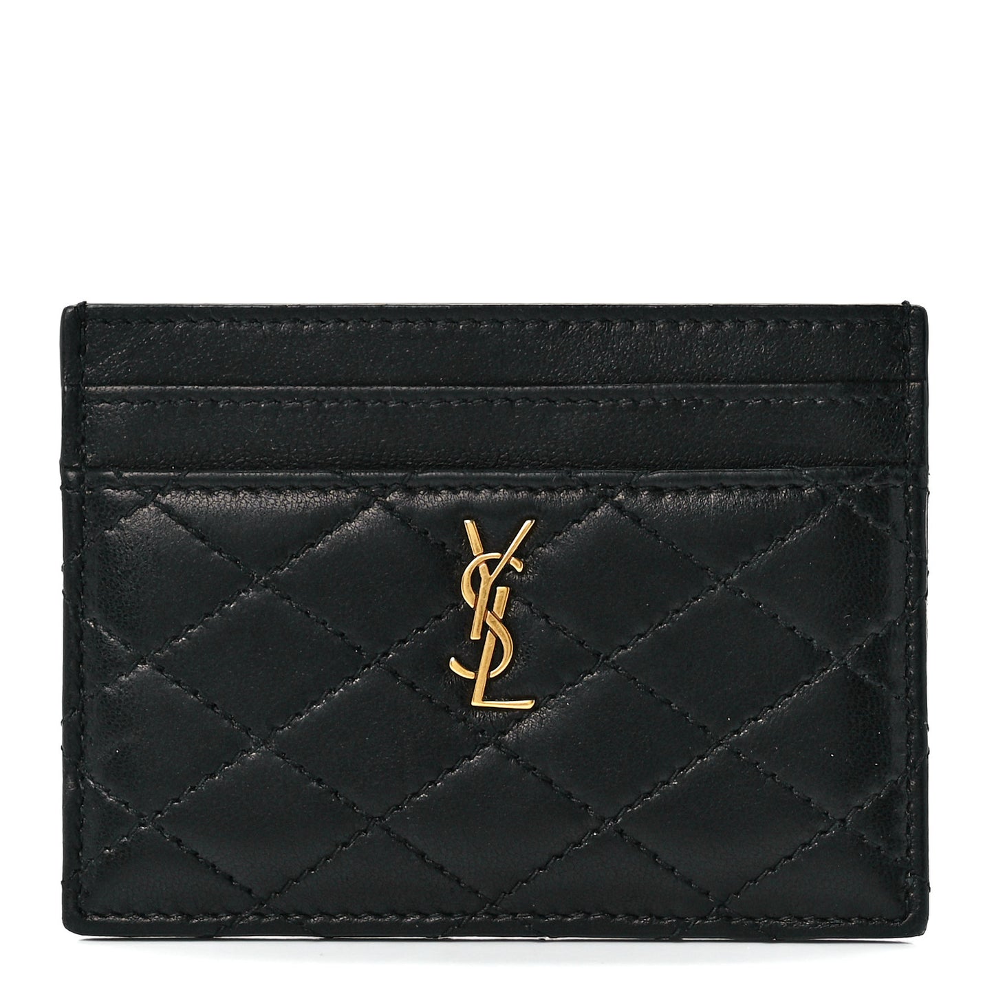 Lambskin Quilted Monogram Gaby Card Case Black