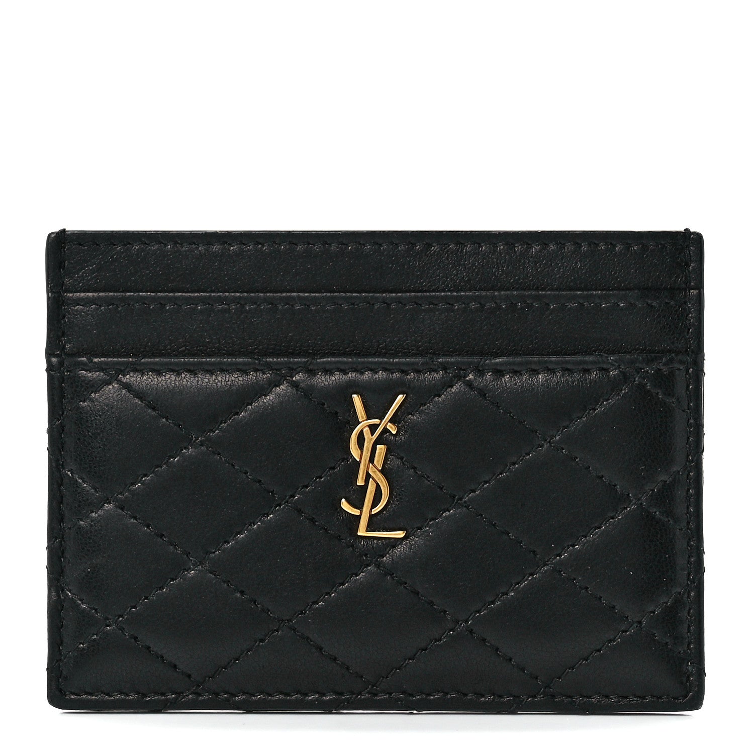 Saint Laurent Lambskin Quilted Monogram Gaby Card Case Black 1 of 12