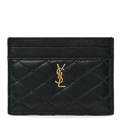Saint Laurent Lambskin Quilted Monogram Gaby Card Case Black 1 of 12