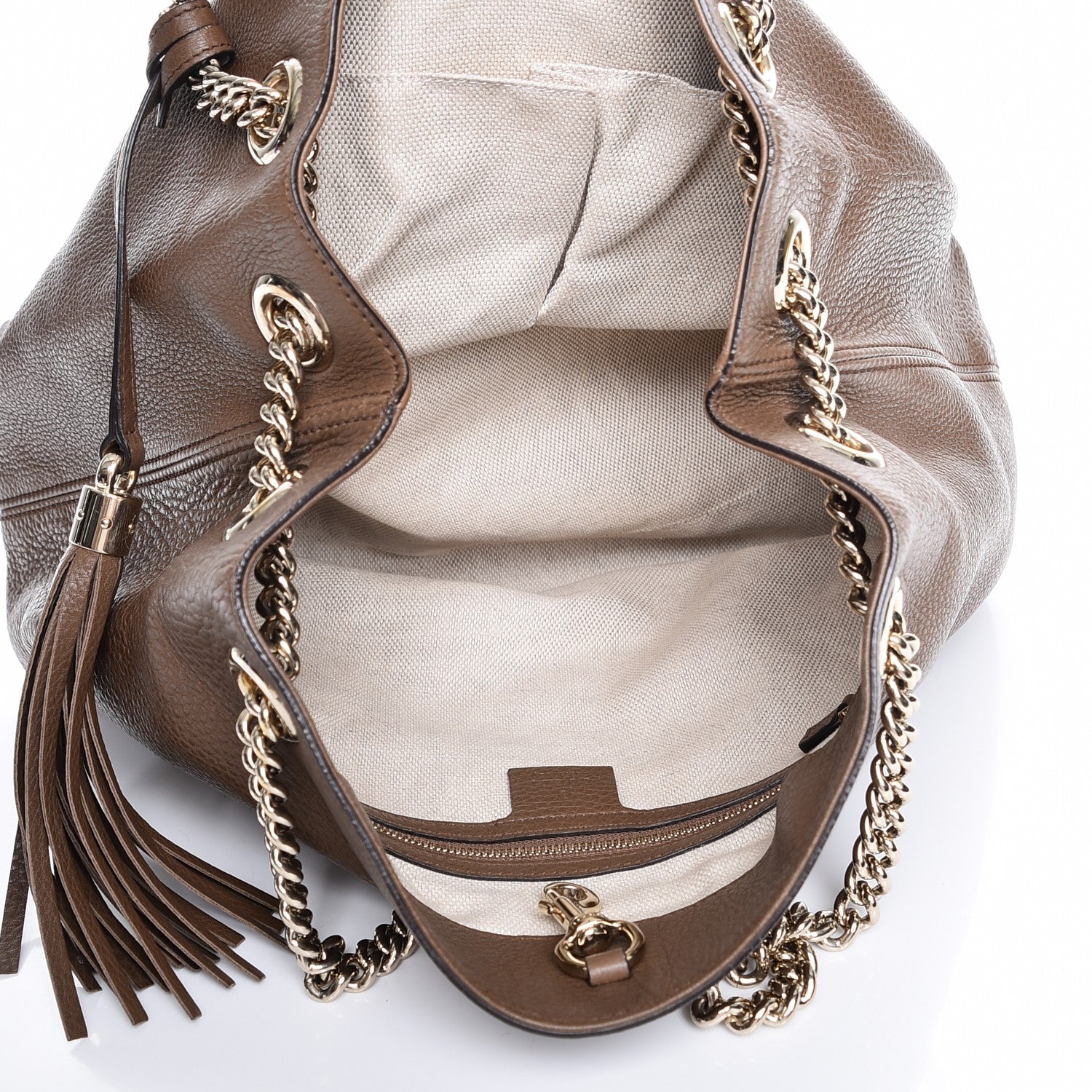 Gucci Pebbled Calfskin Medium Soho Chain Shoulder Bag Maple Brown 6 of 8