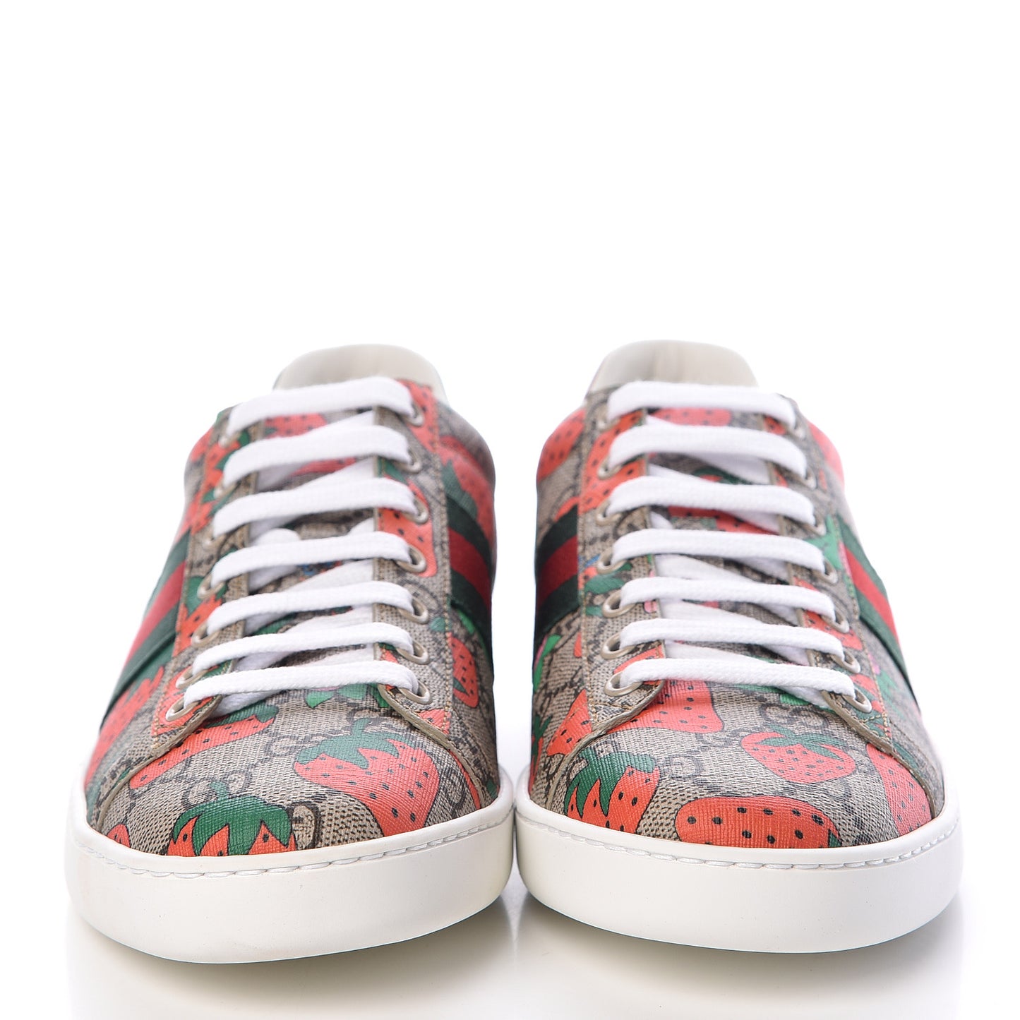 GG Supreme Monogram Strawberry Web Womens Ace Sneakers 40 Beige Multicolor Red Green