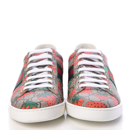 Gucci GG Supreme Monogram Strawberry Web Womens Ace Sneakers 40 Beige Multicolor Red Green 2 of 8